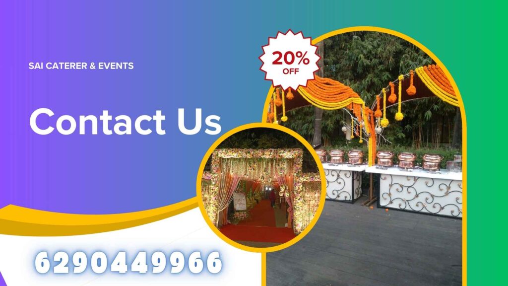 Outdoor catering buffet with gate lighting and 20% off contact sai caterer