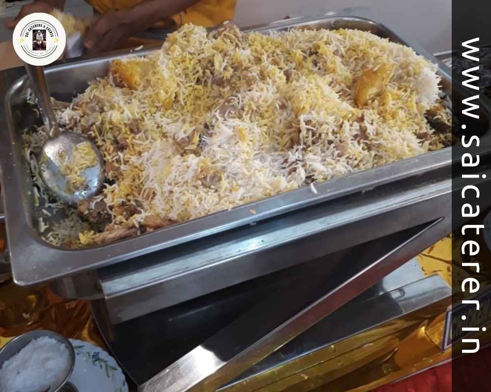 Signature biriyani served in wedding buffet counter in Kolkata