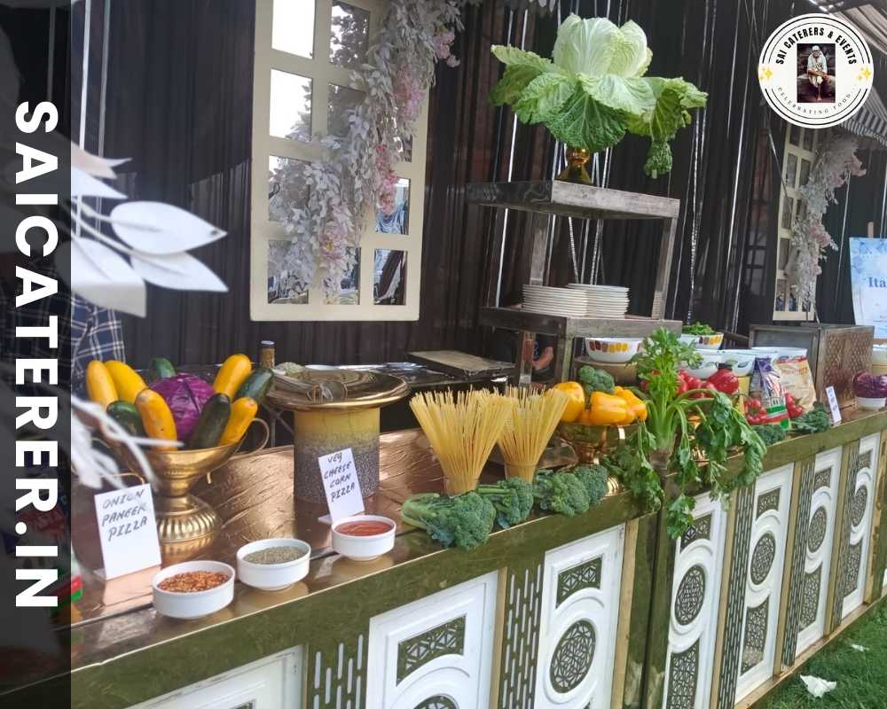 Vegetable-themed catering counter decoration with carvings at Sonarpur event Kolkata