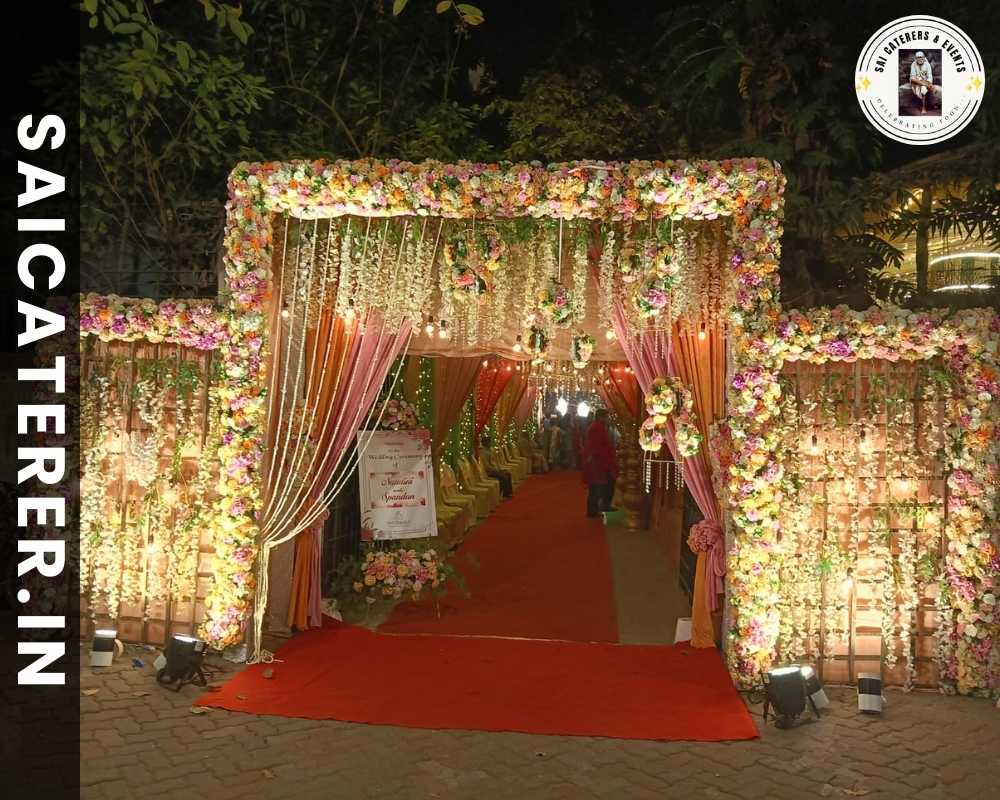 Wedding entry gate with flowers and lights in Kolkata