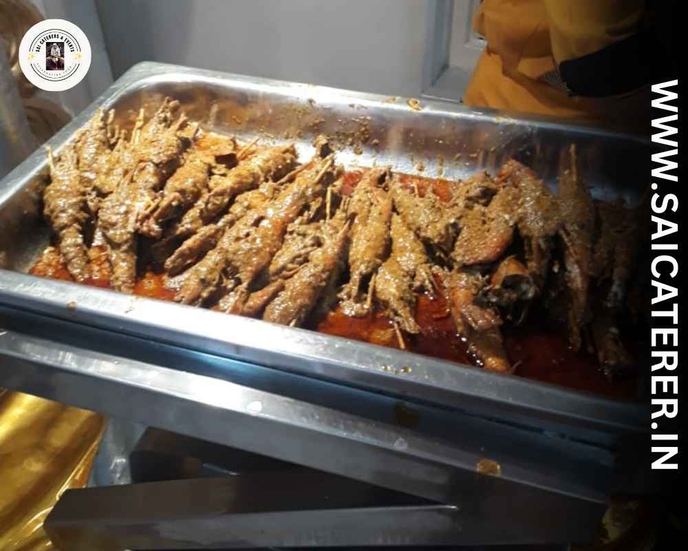 Premium prawn malaikari served at Bengali wedding buffet