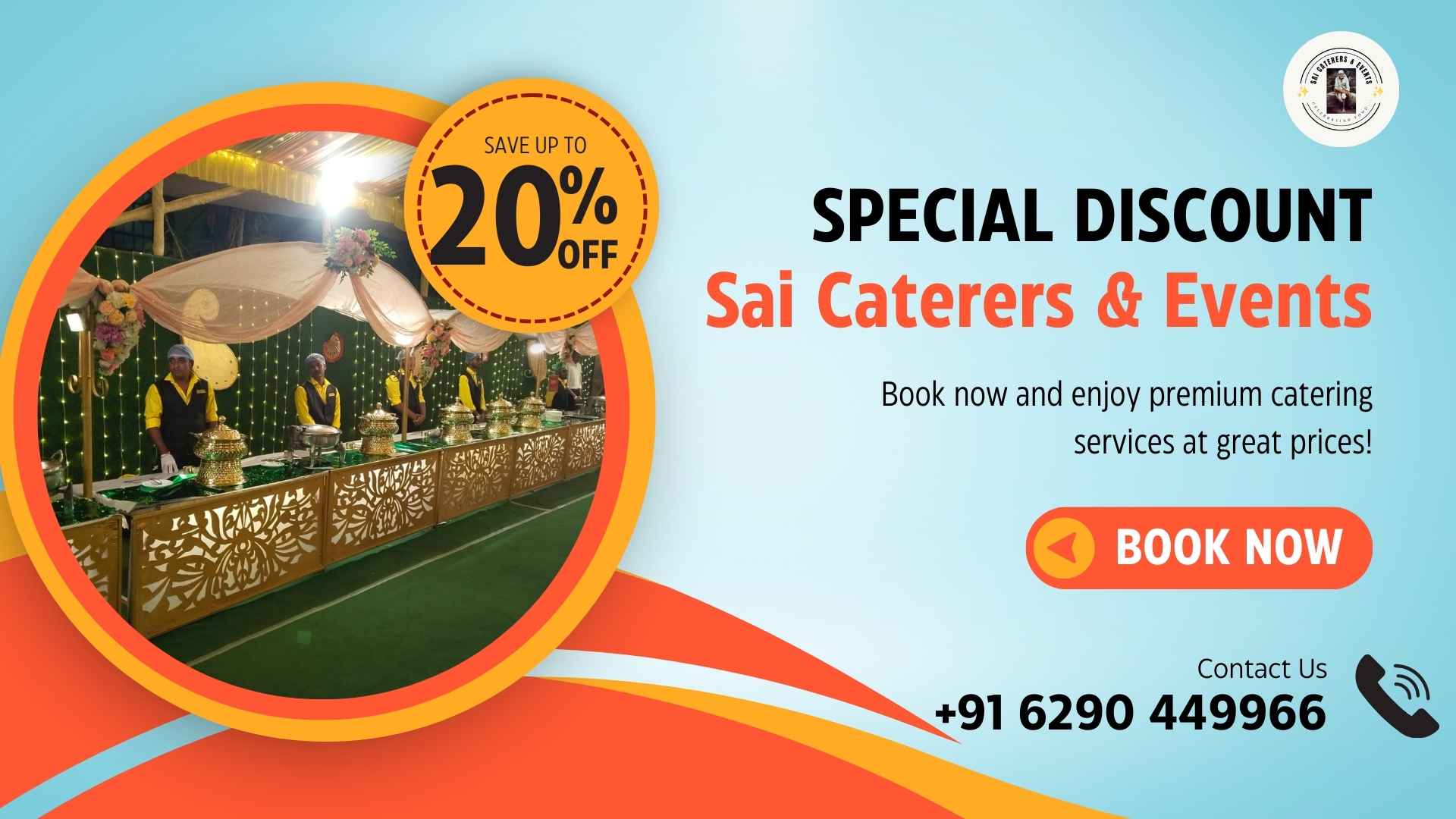 20% discount banner for first-time catering customers by Sai Caterer