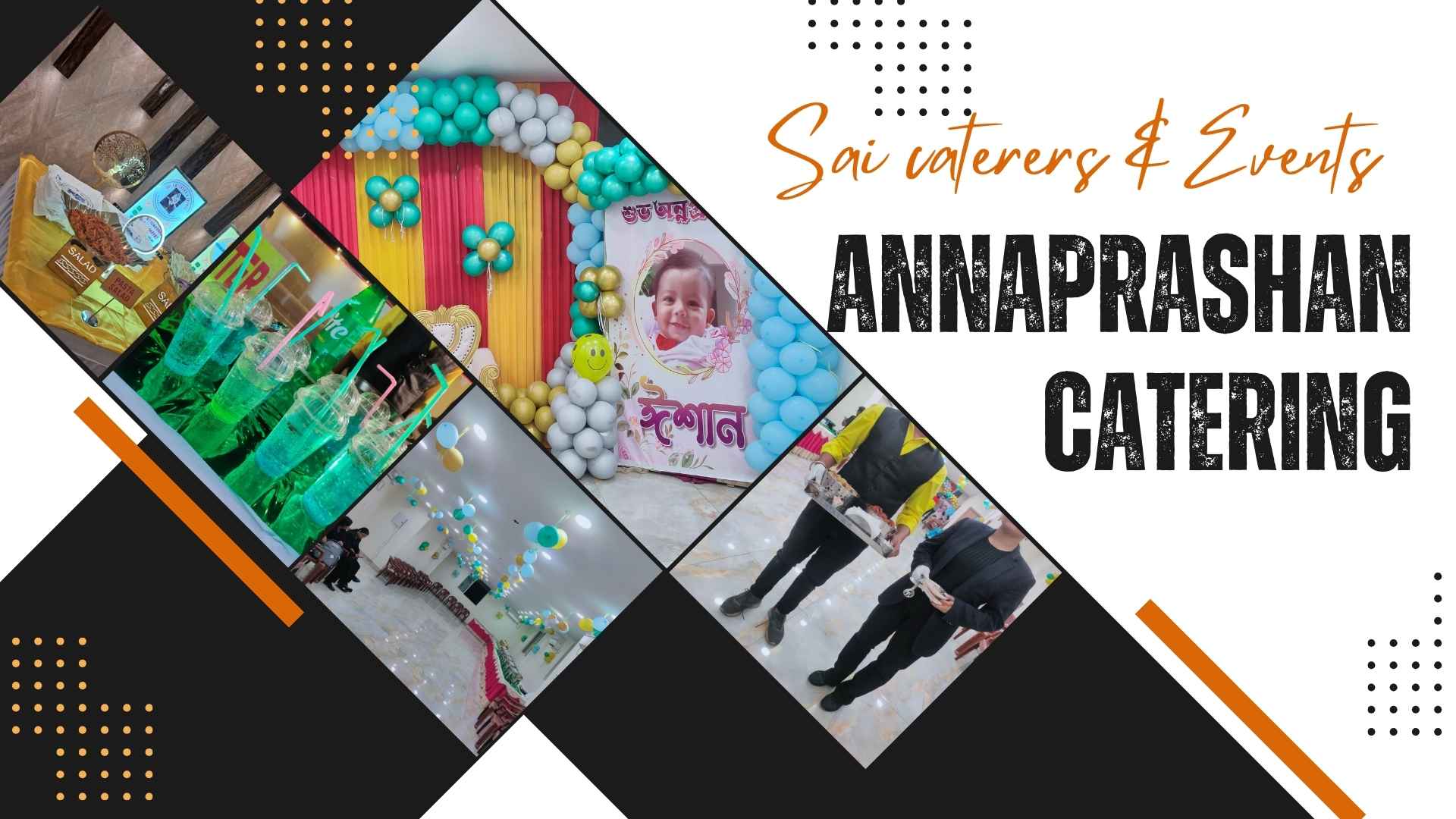 Annaprashan catering ceremony with baby photo, salad and pasta counter