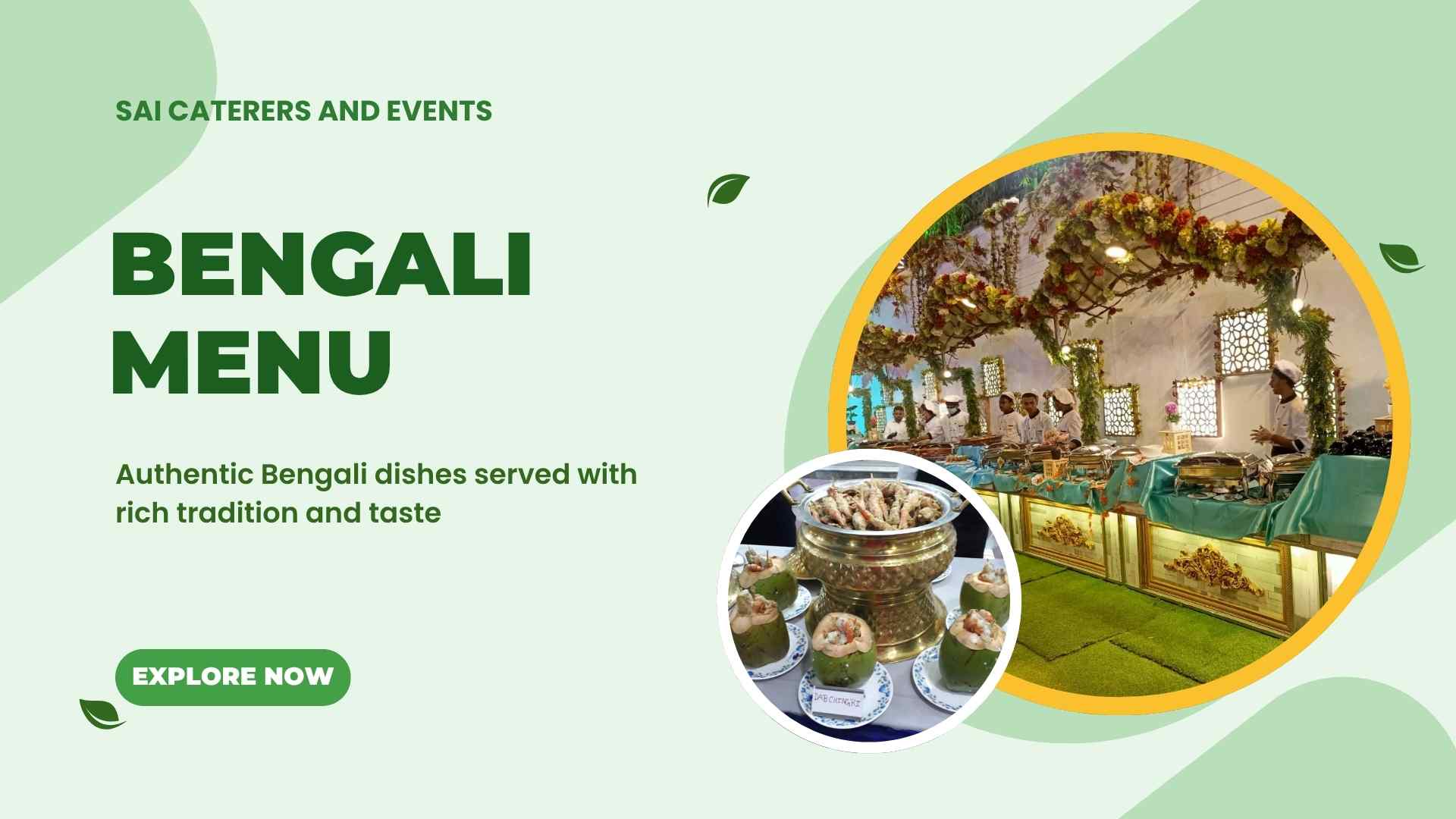 Outdoor Bengali wedding buffet with dab chingri dish on display
