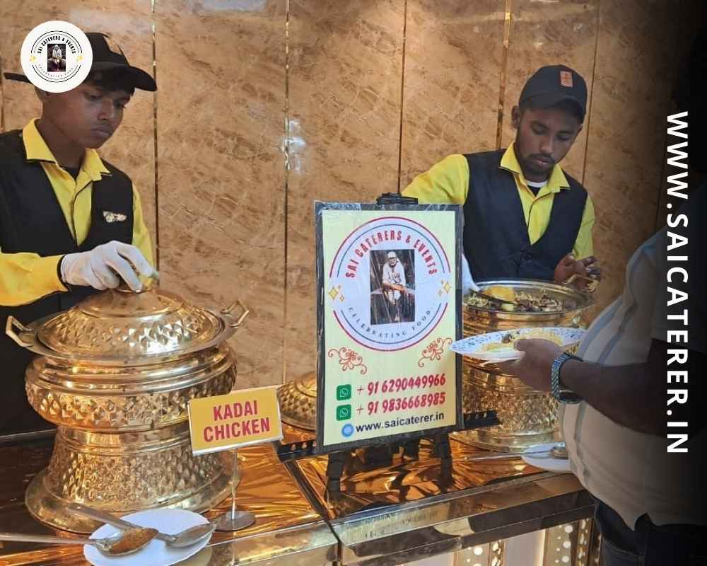 Boys in yellow and black blazers serving biryani at annaprashan event