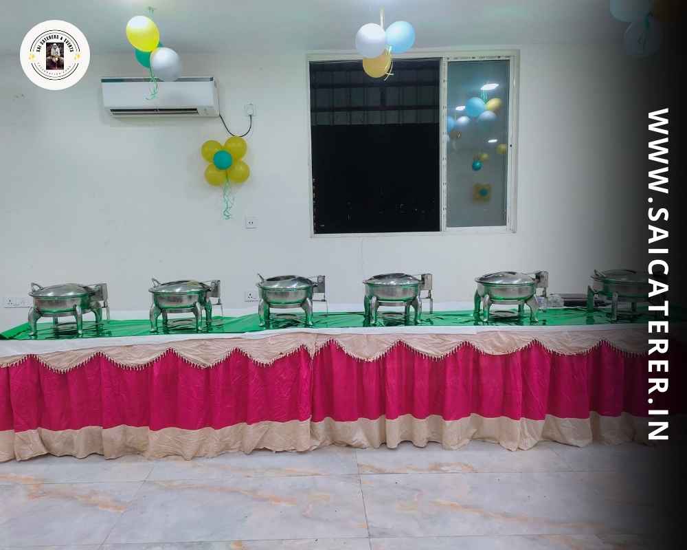 Clean indoor buffet setup for annaprashan catering service