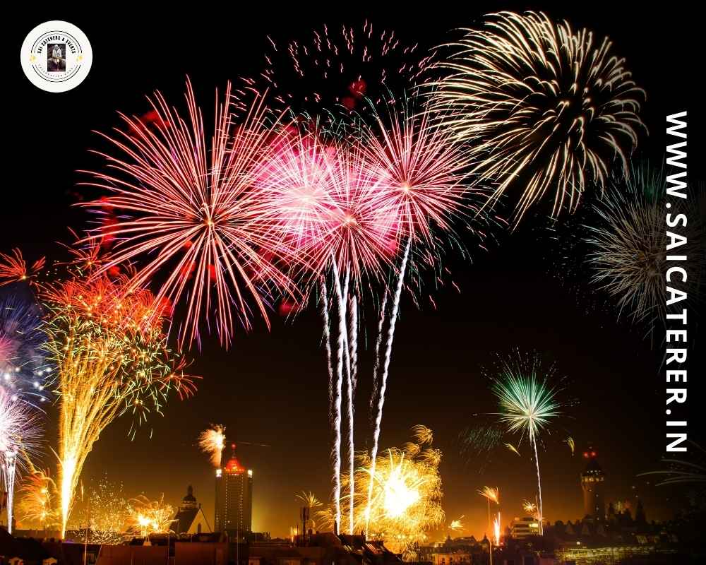 Firecrackers in sky cityscape happy new year event catering