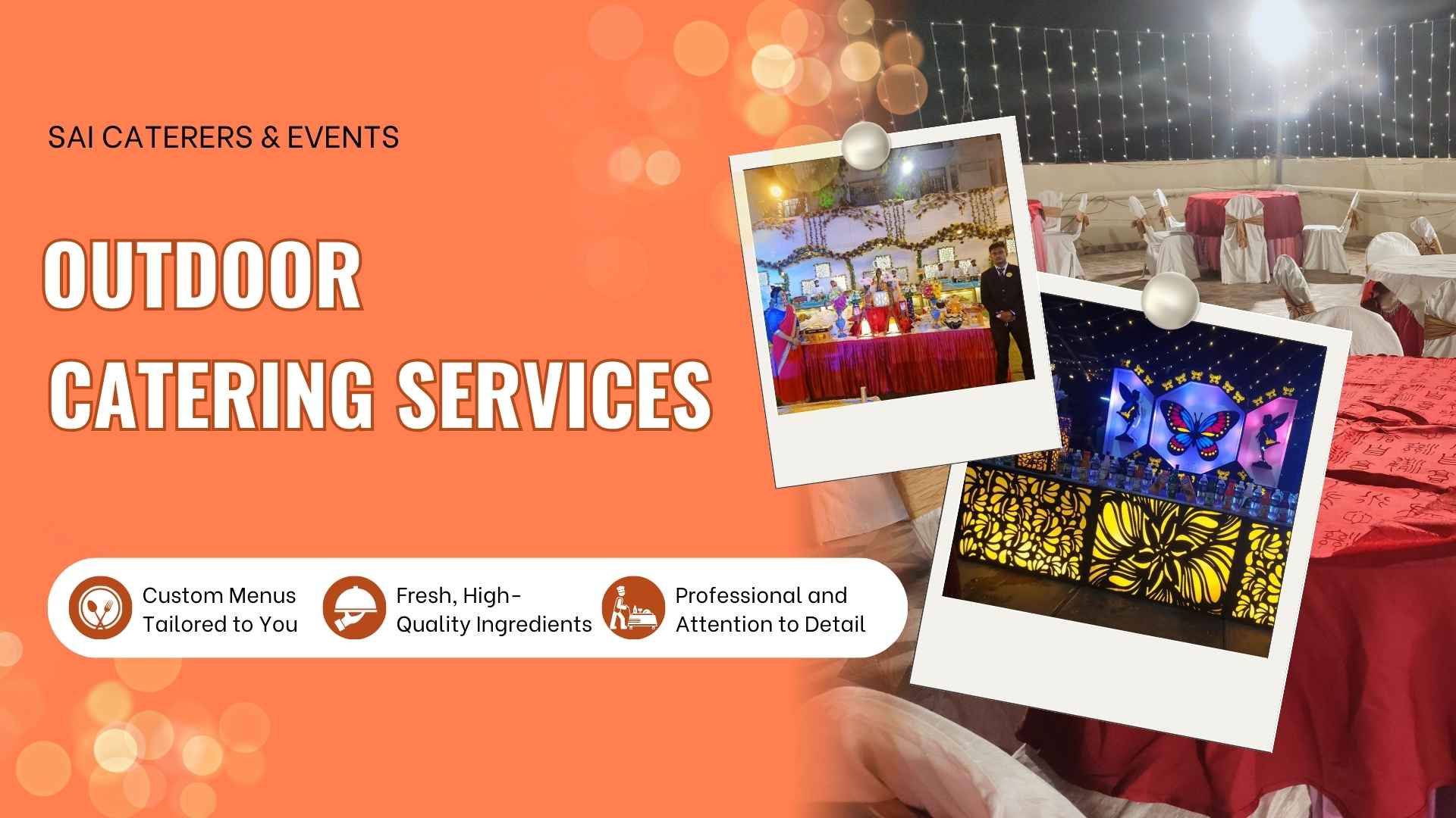 Outdoor catering services with salad and mocktail counters in Kolkata