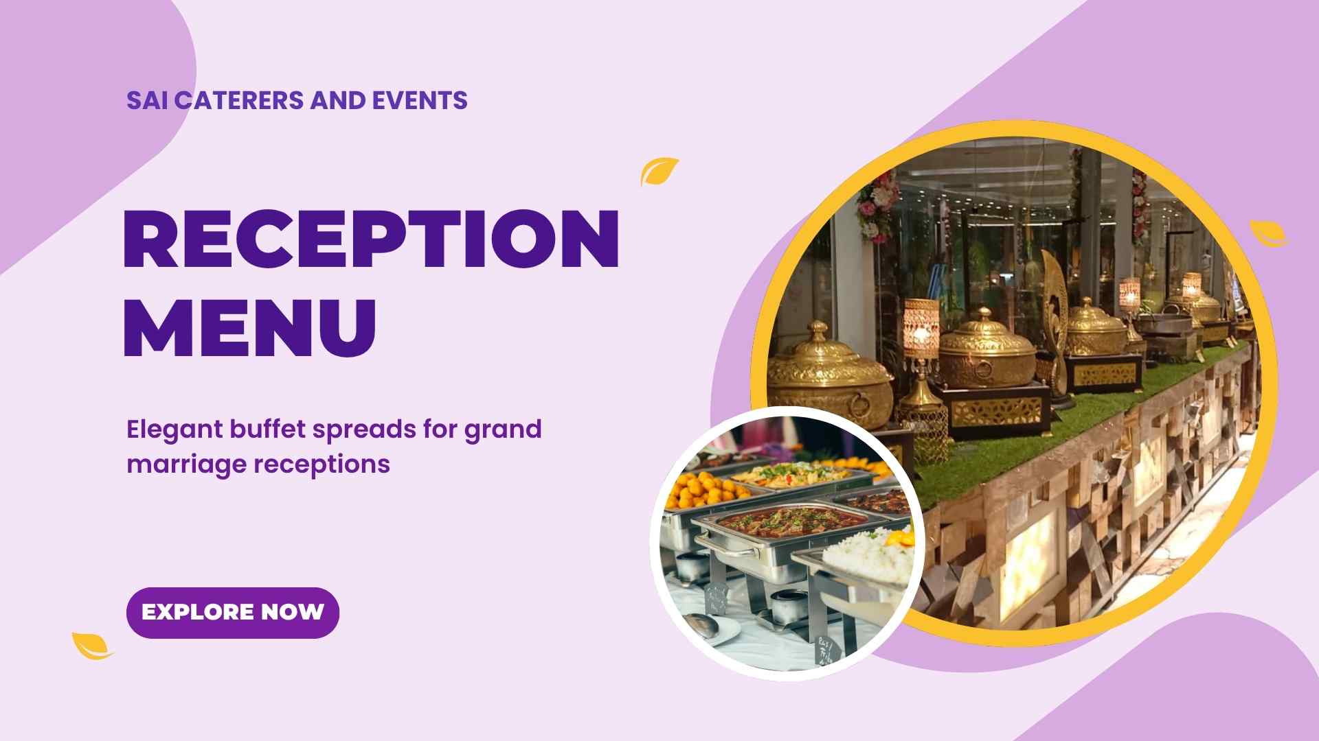 Reception catering banner with decorated buffet and delicious dishes